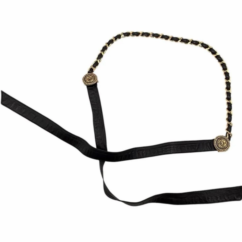 CHANEL Black Leather Belt with Gold Accents vintage - Picture 3 of 8